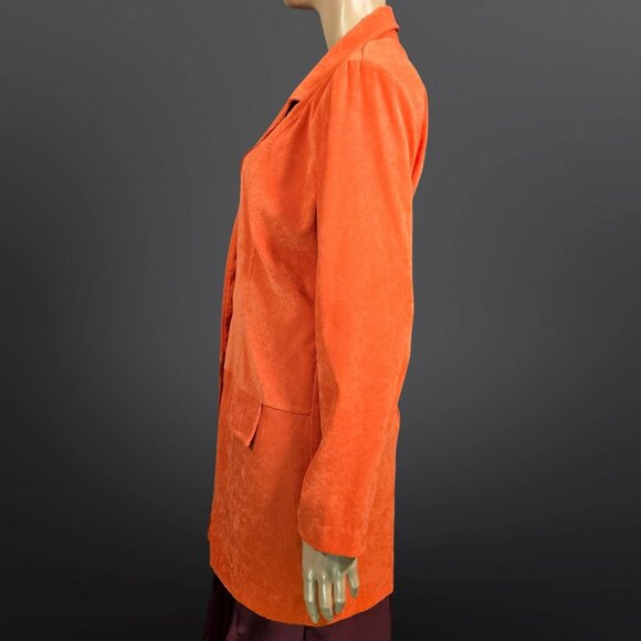 Vntage 90s Burnt Orange Microsuede Jacket Mid Length Trench Size M Fall Autumn - Picture 5 of 11